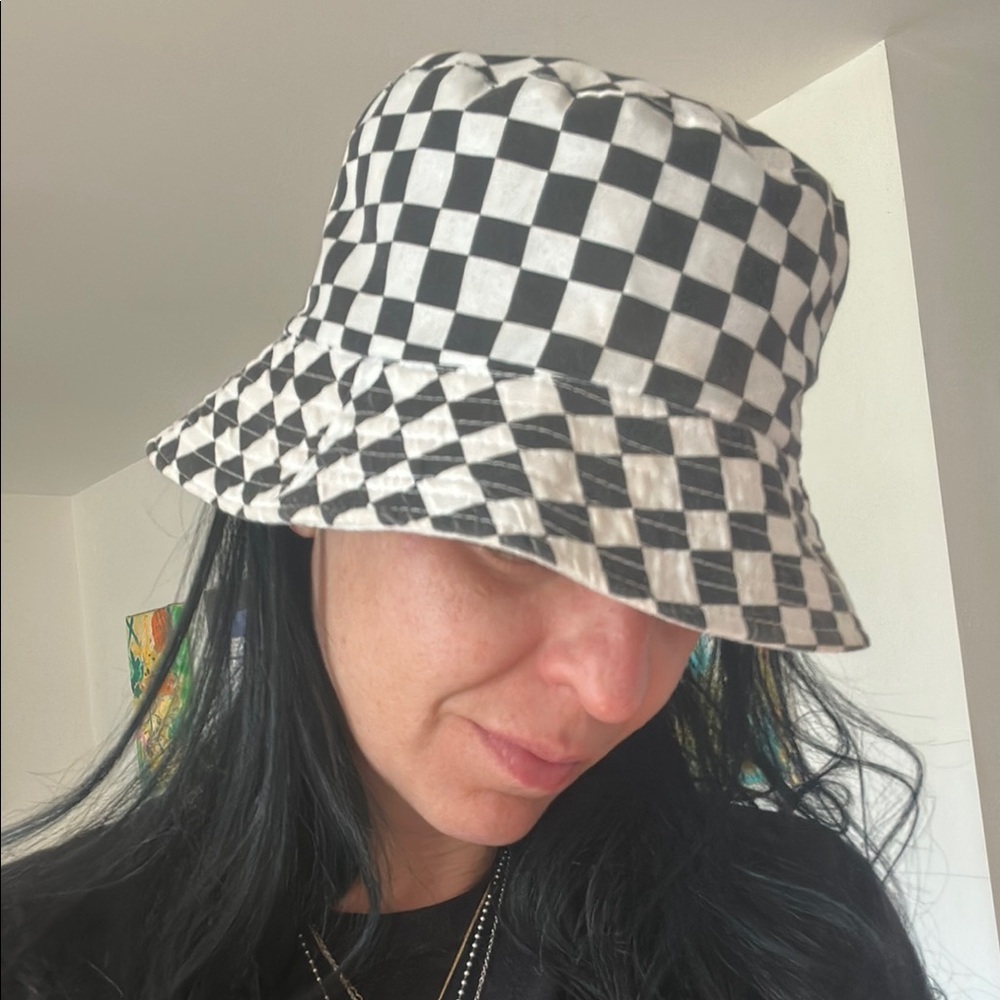 90s Checkered Black and White Bucket Hat